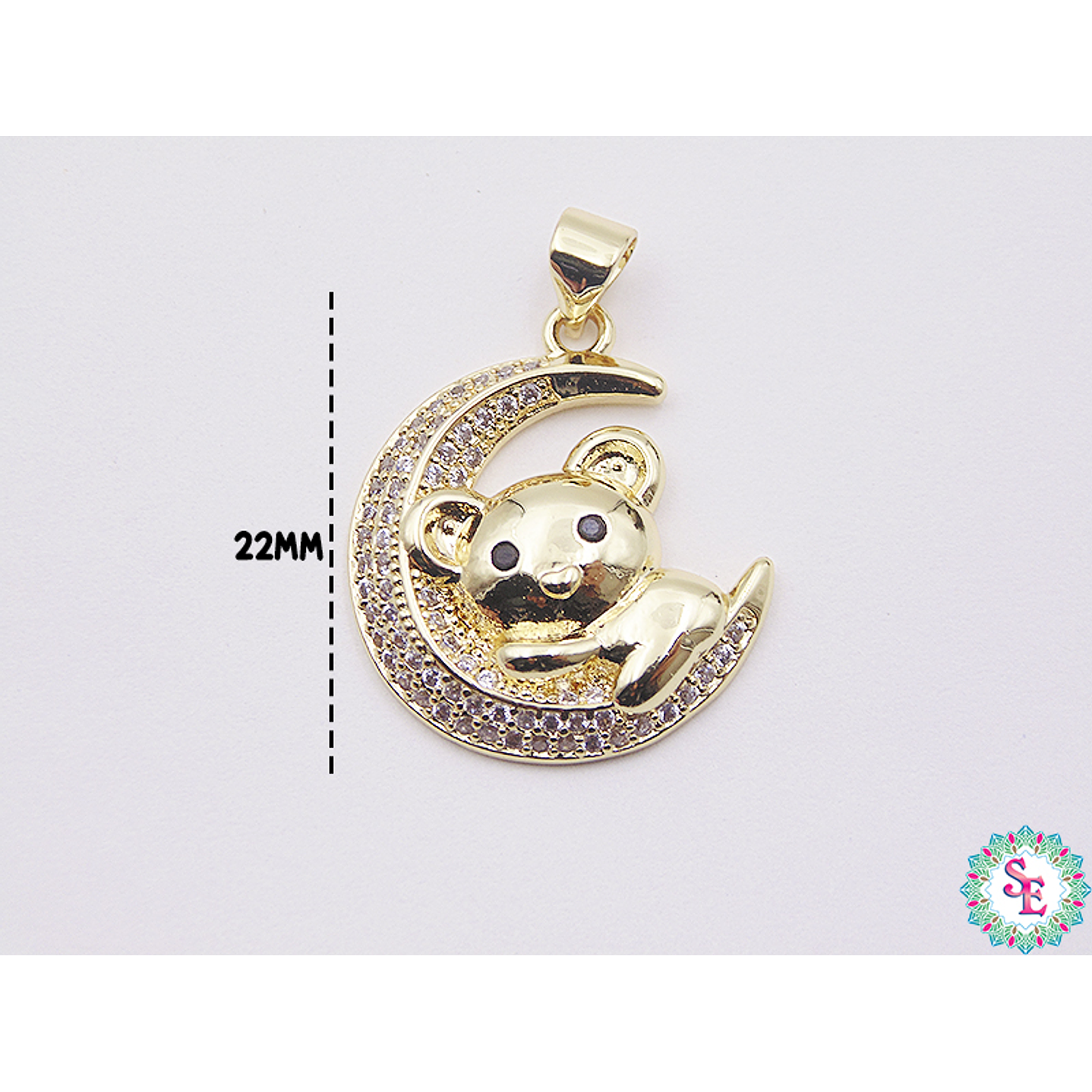 RODIO DORADO DIJE LUNA OSITO CIRCON BLANCO 22MM 2