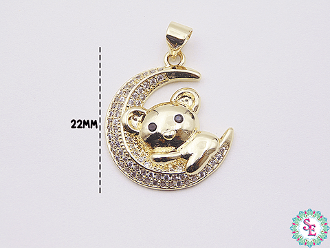 RODIO DORADO DIJE LUNA OSITO CIRCON BLANCO 22MM