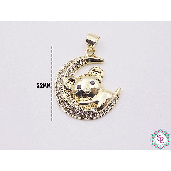 RODIO DORADO DIJE LUNA OSITO CIRCON BLANCO 22MM 2