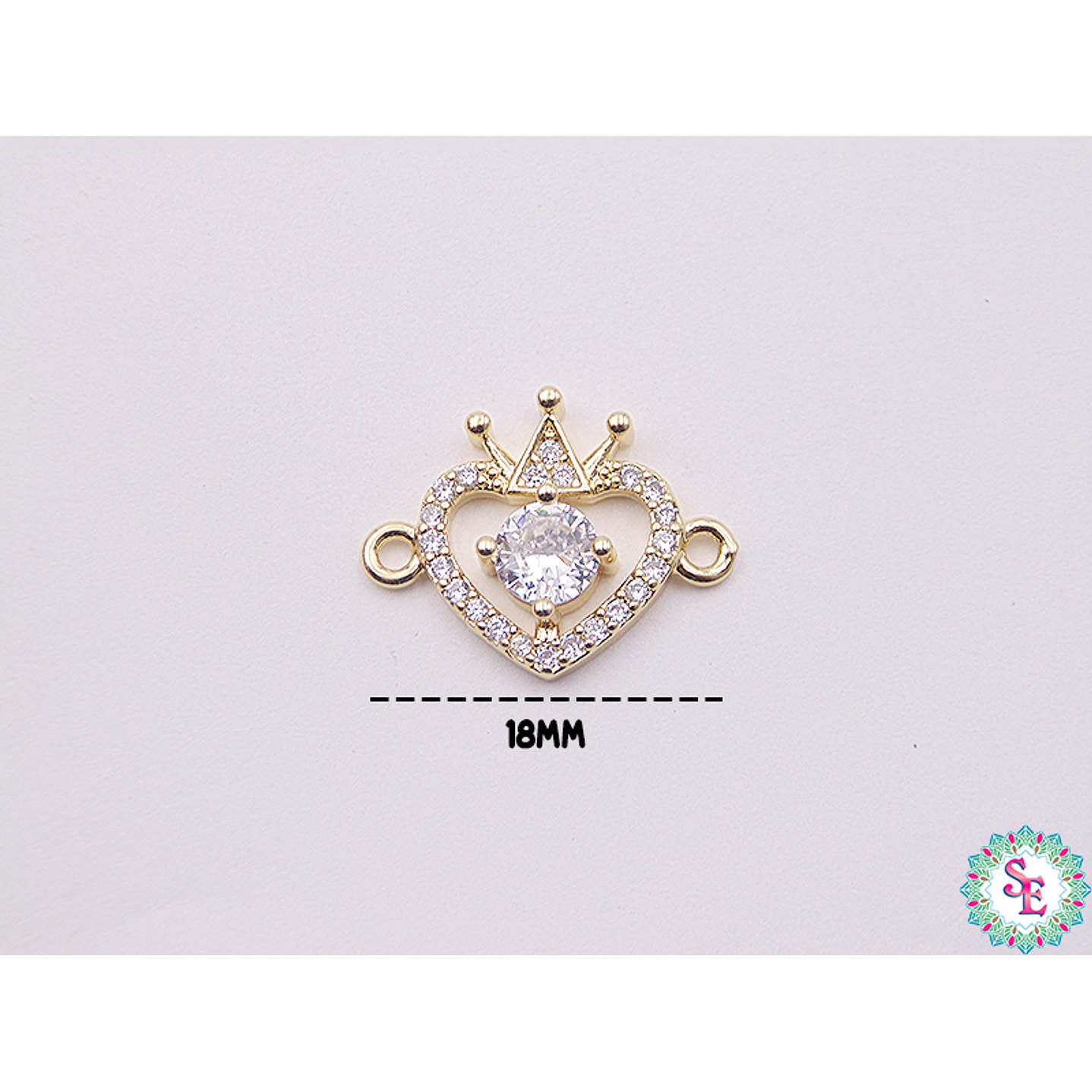 RODIO DORADO CENTRO CORAZÓN CORONA CIRCÓN BLANCO 18MM 2