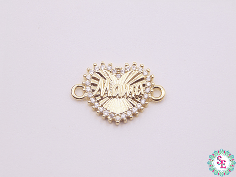 RODIO DORADO CENTRO CORAZON MAMÁ CIRCON BLANCO 20MM