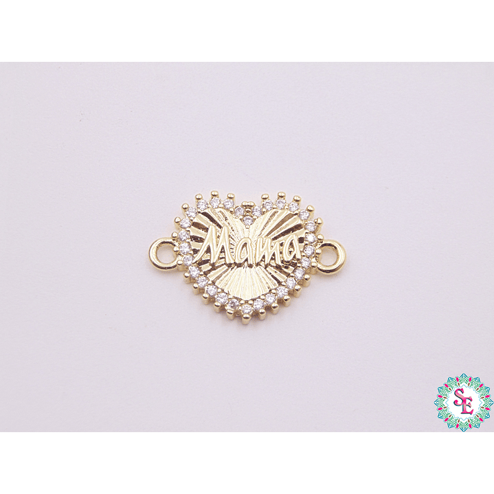 RODIO DORADO CENTRO CORAZON MAMÁ CIRCON BLANCO 20MM 1