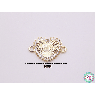 RODIO DORADO CENTRO CORAZON MAMÁ CIRCON BLANCO 20MM