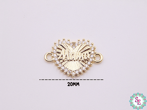 RODIO DORADO CENTRO CORAZON MAMÁ CIRCON BLANCO 20MM