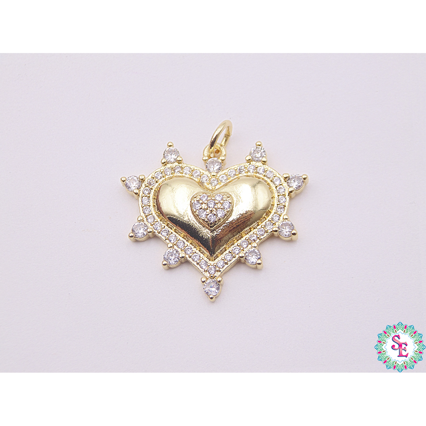 RODIO DORADO DIJE CORAZON PUNTAS CIRCON BLANCO 20MM 1