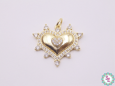 RODIO DORADO DIJE CORAZON PUNTAS CIRCON BLANCO 20MM