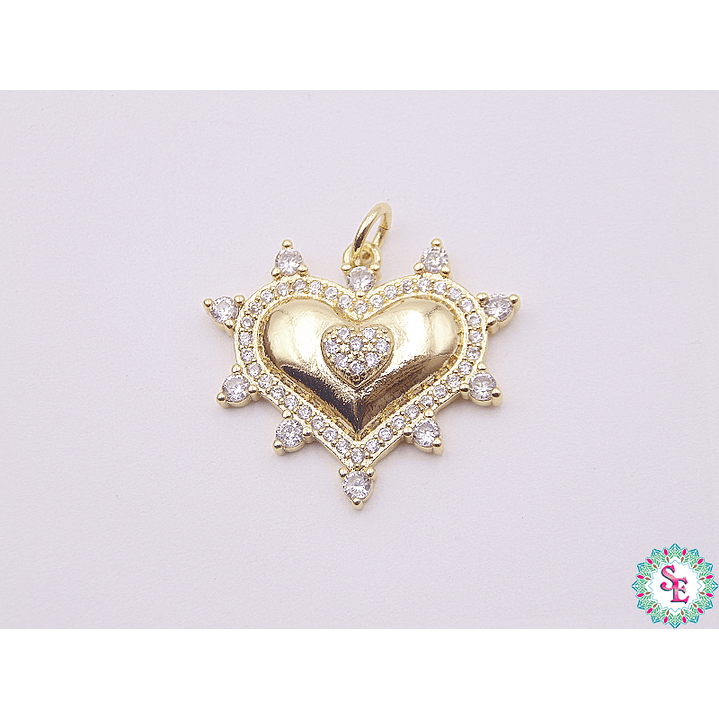 RODIO DORADO DIJE CORAZON PUNTAS CIRCON BLANCO 20MM 1