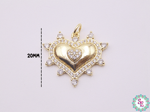 RODIO DORADO DIJE CORAZON PUNTAS CIRCON BLANCO 20MM