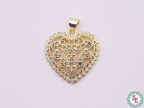 RODIO DORADO DIJE CORAZON CIRCON MIX BORDE BLANCO 21MM 