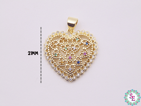 RODIO DORADO DIJE CORAZON CIRCON MIX BORDE BLANCO 21MM 