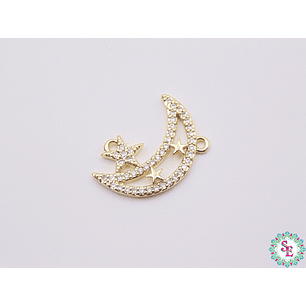 RODIO DORADA CENTRO LUNA ESTRELLAS CIRCÓN BLANCO 20MM