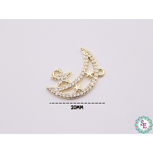 RODIO DORADA CENTRO LUNA ESTRELLAS CIRCÓN BLANCO 20MM