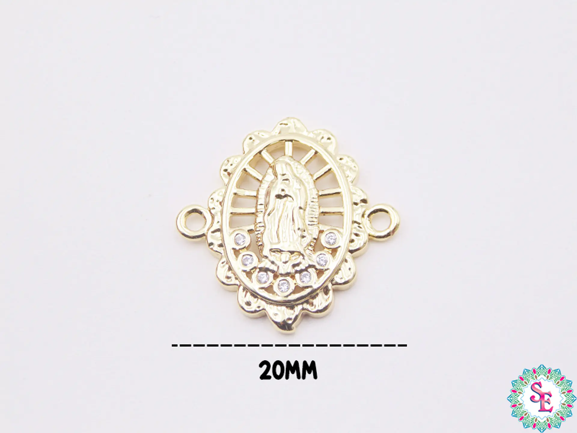 RODIO DORADA VIRGEN GUADALUPE CIRCÓN BLANCO 20MM 2
