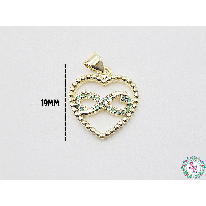 RODIO DORADO DIJE CORAZON INFINITO CIRCON VERDE 19MM 2