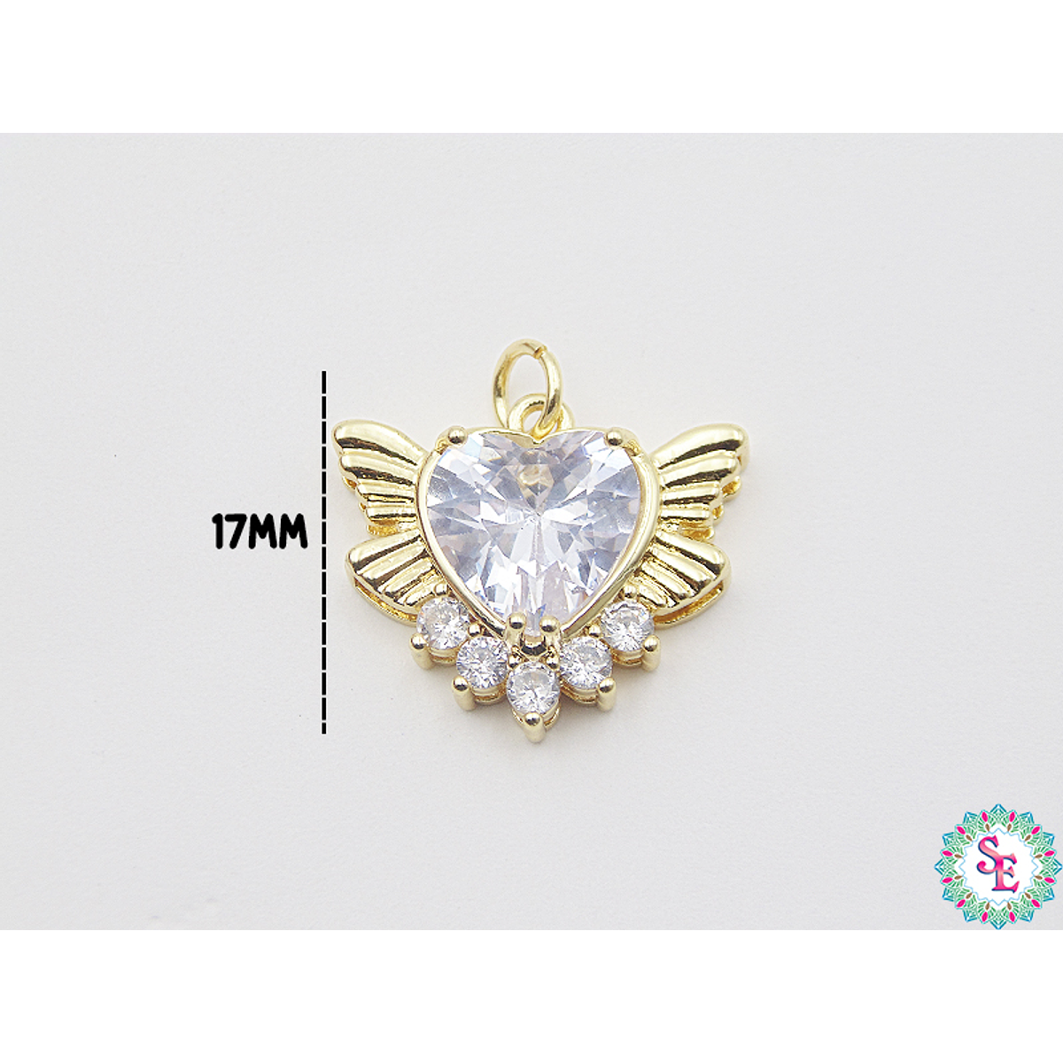 RHODIUM GOLDEN HEART WINGS ZIRCON LARGE PENDANT 17MM X UND