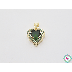 RODIO DORADO DIJE CORAZON ALAS CIRCON VERDE 14MM