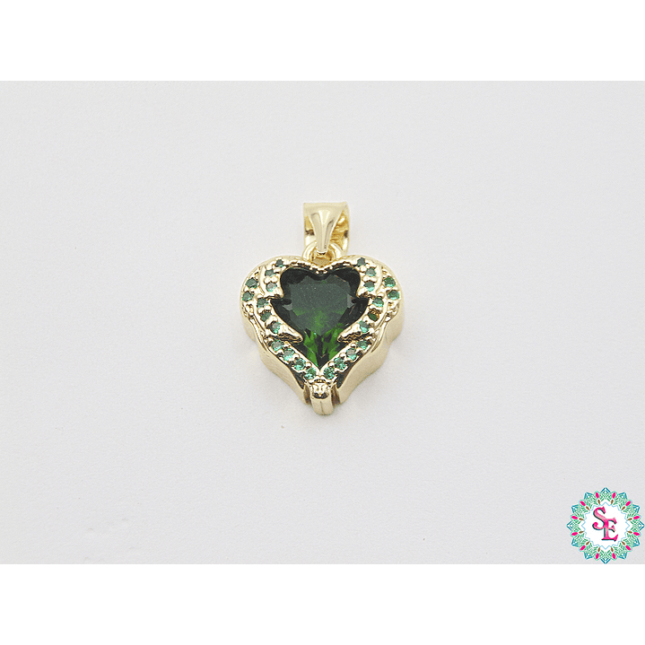 RODIO DORADO DIJE CORAZON ALAS CIRCON VERDE 14MM 1
