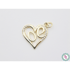 RODIO DORADO DIJE CORAZON LOVE CIRCON BLANCO 21MM