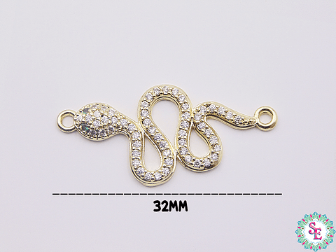 RODIO DORADO SERPIENTE OJOS VERDE CIRCON BLANCO 32MM