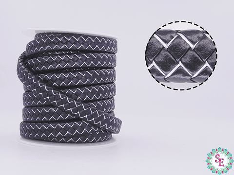 CUERO DE VACA TRENZADO 12*6MM NEGRO PLATEADO X 50CM