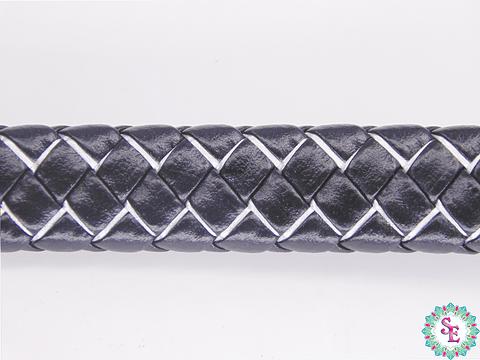 CUERO DE VACA TRENZADO 12*6MM NEGRO PLATEADO X 50CM