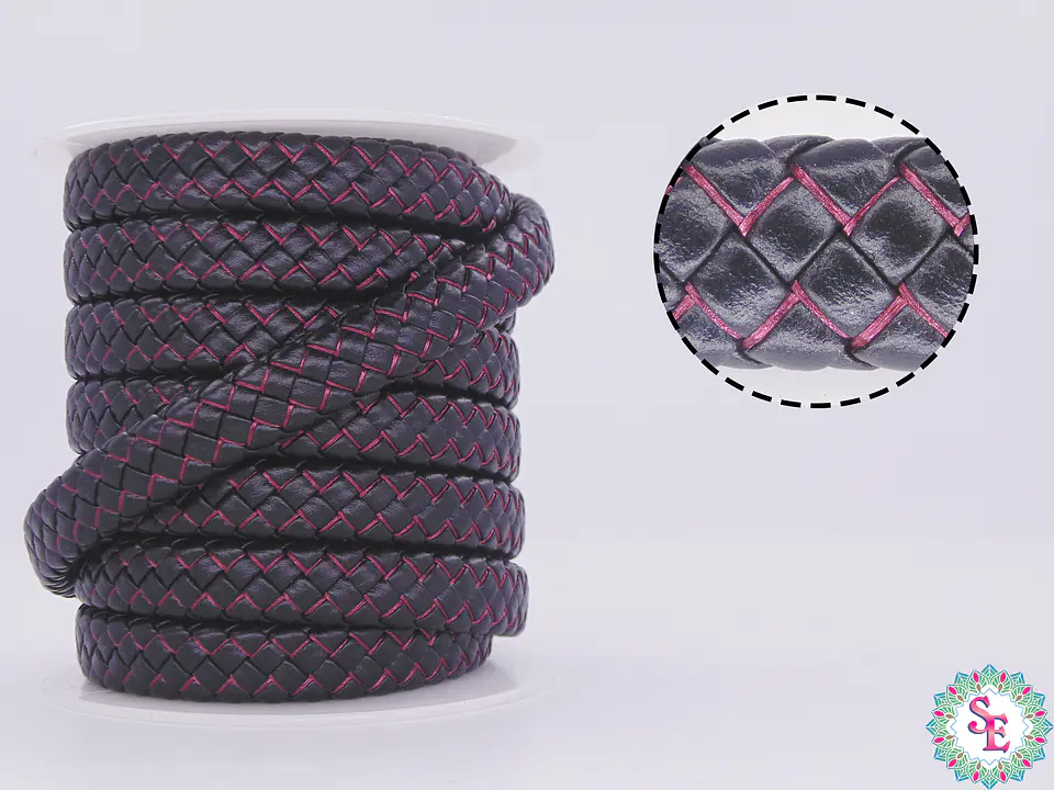 CUERO DE VACA TRENZADO 12*6MM NEGRO FUCSIA X 50CM 1