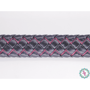 CUERO DE VACA TRENZADO 12*6MM NEGRO FUCSIA X 50CM