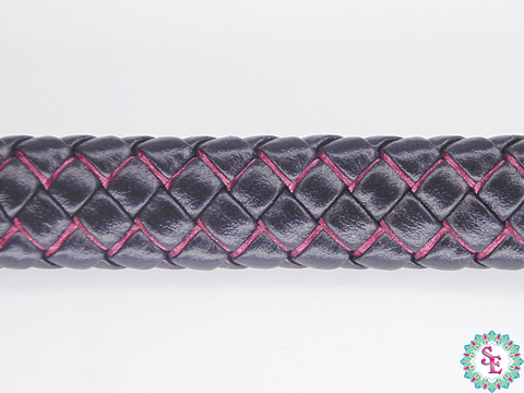 CUERO DE VACA TRENZADO 12*6MM NEGRO FUCSIA X 50CM