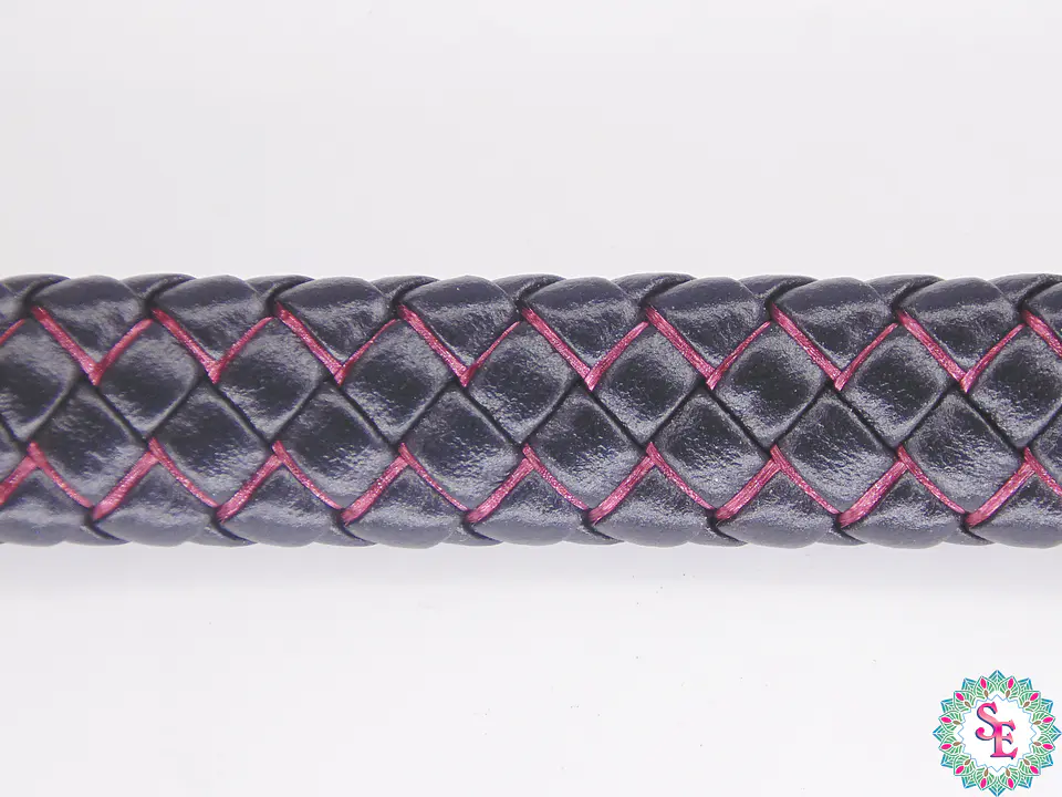 CUERO DE VACA TRENZADO 12*6MM NEGRO FUCSIA X 50CM 2