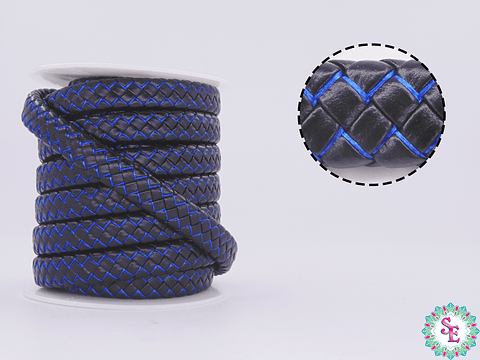 CUERO DE VACA TRENZADO 12*6MM NEGRO AZUL X 50CM