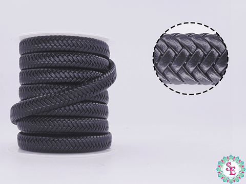 CUERO DE VACA TRENZADO 12*6MM NEGRO X 50CM 