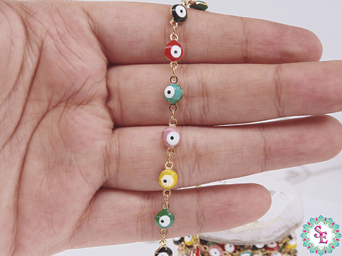 ACERO DORADO  CADENA OJO REDONDO PLANO MIX COLOR 6MM 