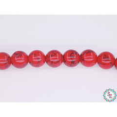 RED ROUND FOSSIL #10MM STRIP*43PC