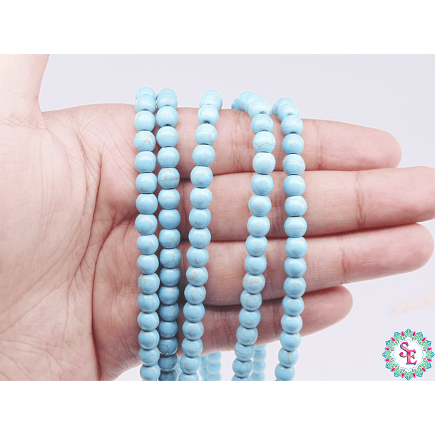 TURQUOISE BLUE ROUND FOSSIL # 6MM STRING*70PC 2