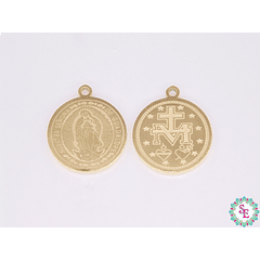 ACERO DORADO DIJE MEDALLA VIRGEN GUADALUPE REDONDA 16MM 