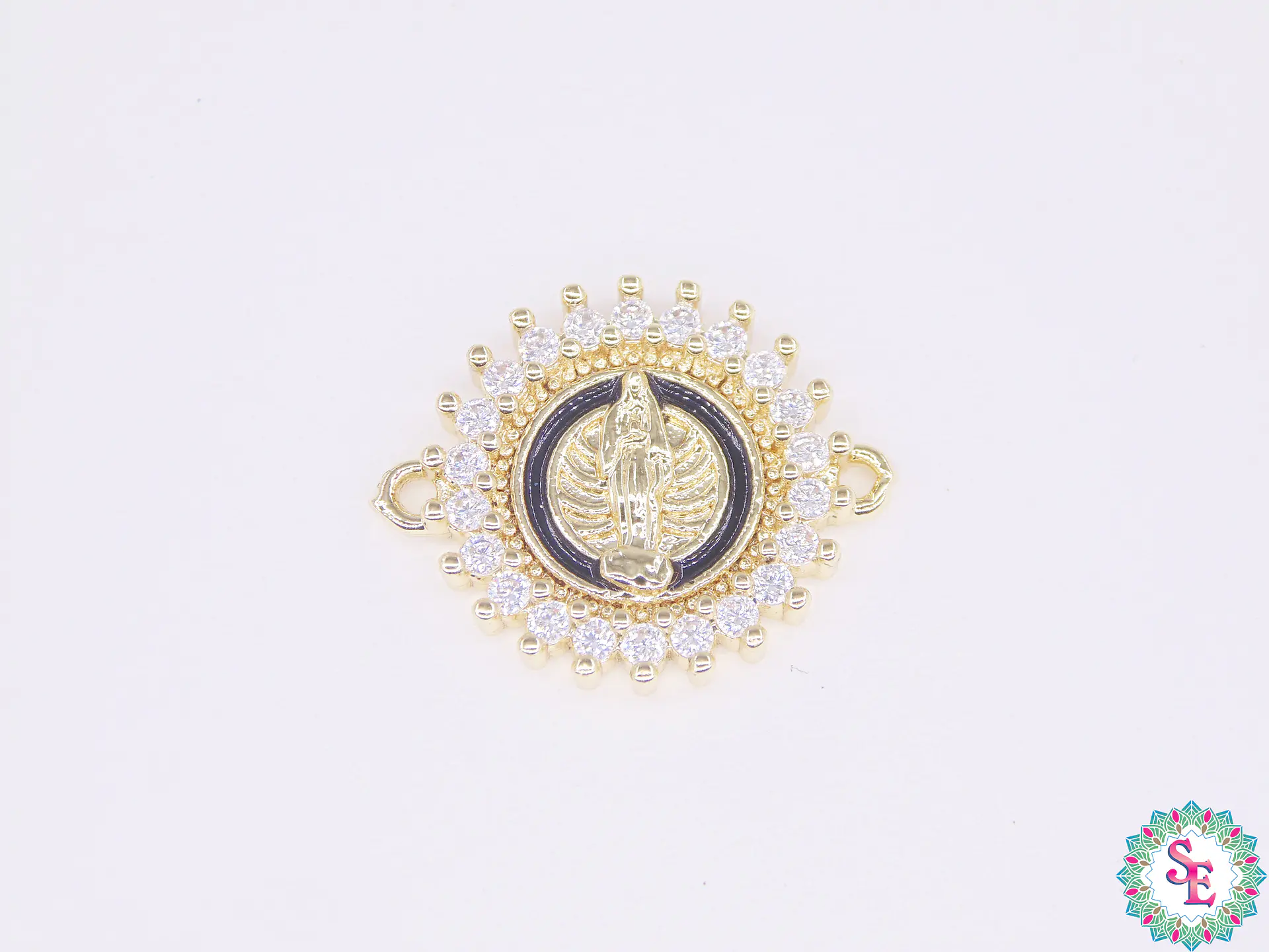 RODIO DORADO VIRGEN MILAGROSA 15MM CIRCON BLANCO BORDE INTERNO NEGRO 1