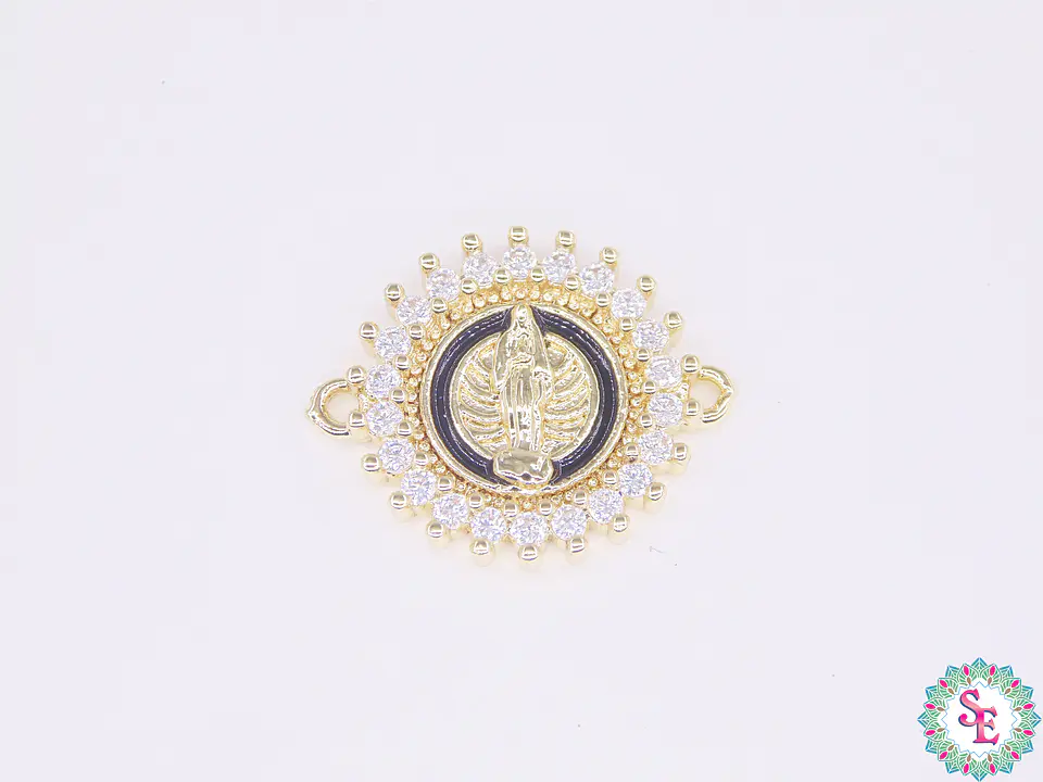 RODIO DORADO VIRGEN MILAGROSA 15MM CIRCON BLANCO BORDE INTERNO NEGRO 1
