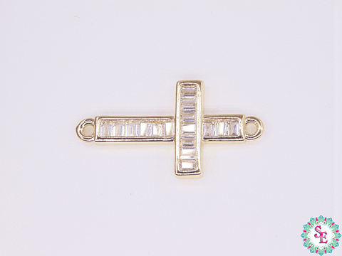 RODIO DORADO CRUZ 25MM CIRCON BLANCO CUADRADO