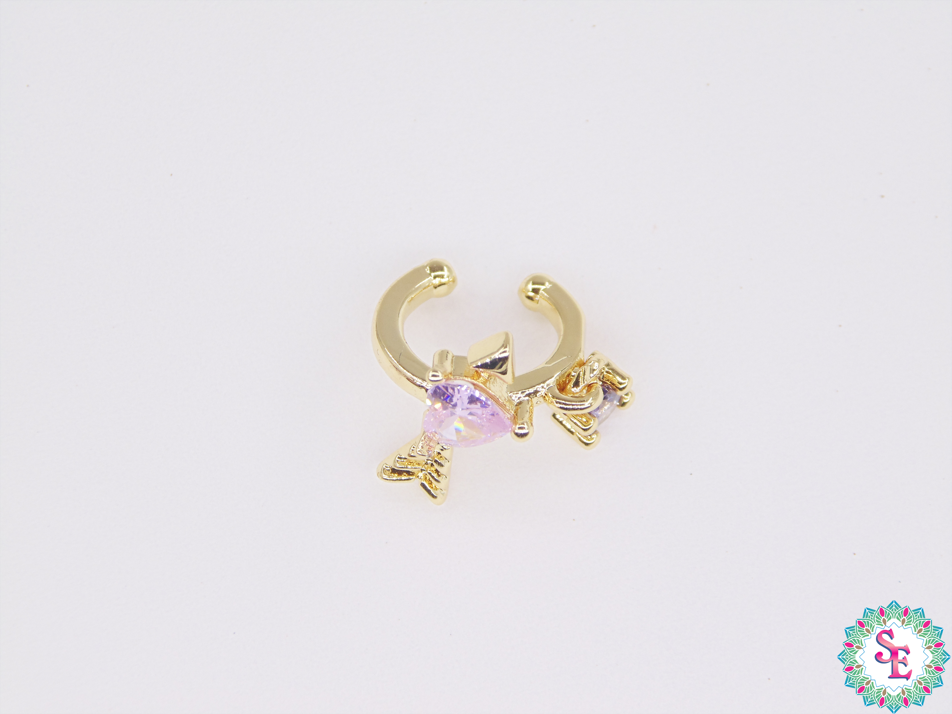 RODIO DORADO EARCUFF CORAZON FLECHA 11MM CIRCON ROSADO 1