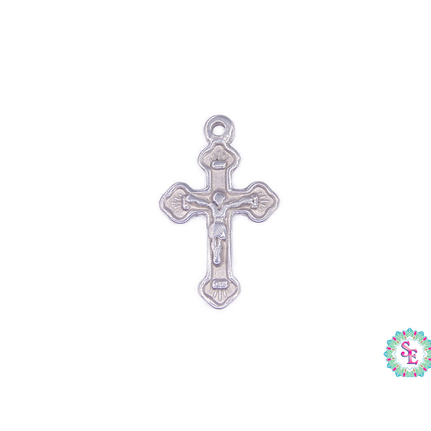 ACERO PLATEADO CRUZ MACIZA DECORADA PLANA 25*15MM 1
