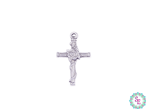 ACERO PLATEADO CRUZ CENTRO ROSA 20*13MM 