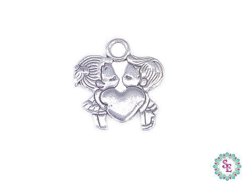 SAMAK PLATEADA DIJE PAREJA NIÑOS CORAZON 22MM