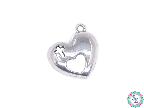 SAMAK PLATEADA DIJE CORAZON CRUZ CORAZON 18MM 