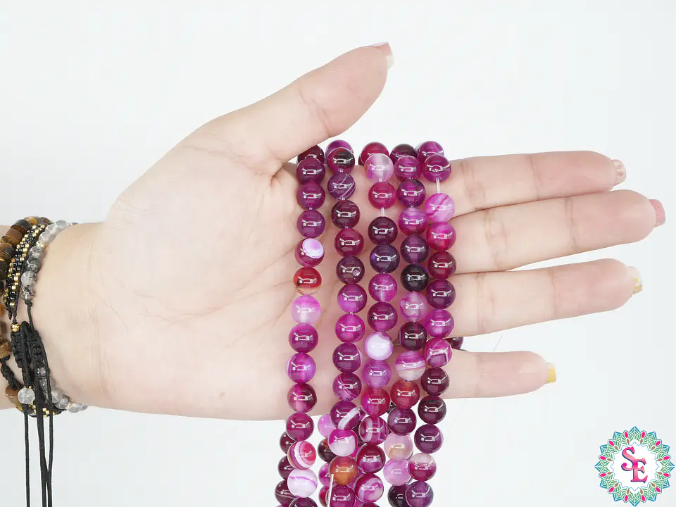 SARTA DE PIEDRA NATURAL LISA 8MM AGATA FUCSIA 2