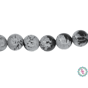 SARTA DE PIEDRA NATURAL LISA # 8MM  OBSIDIANA COPO DE NIEVE