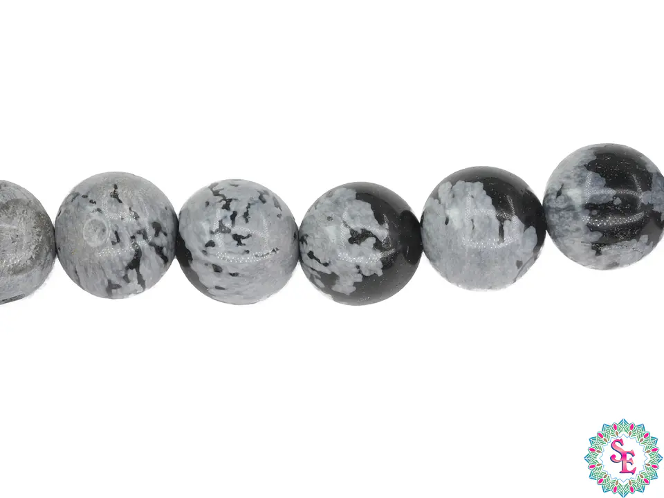 SARTA DE PIEDRA NATURAL LISA # 8MM  OBSIDIANA COPO DE NIEVE 1
