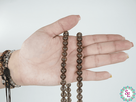 SARTA DE PIEDRA NATURAL LISA # 8MM  CUARZO AHUMADO