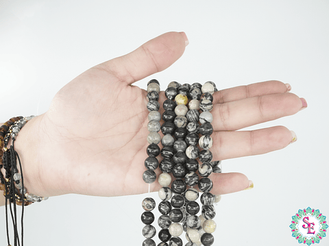 PIEDRA NATURAL LISA # 8MM BLACK WEB JASPER