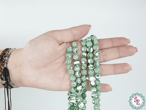 PIEDRA NATURAL LISA  # 8MM MALAKITA VERDE