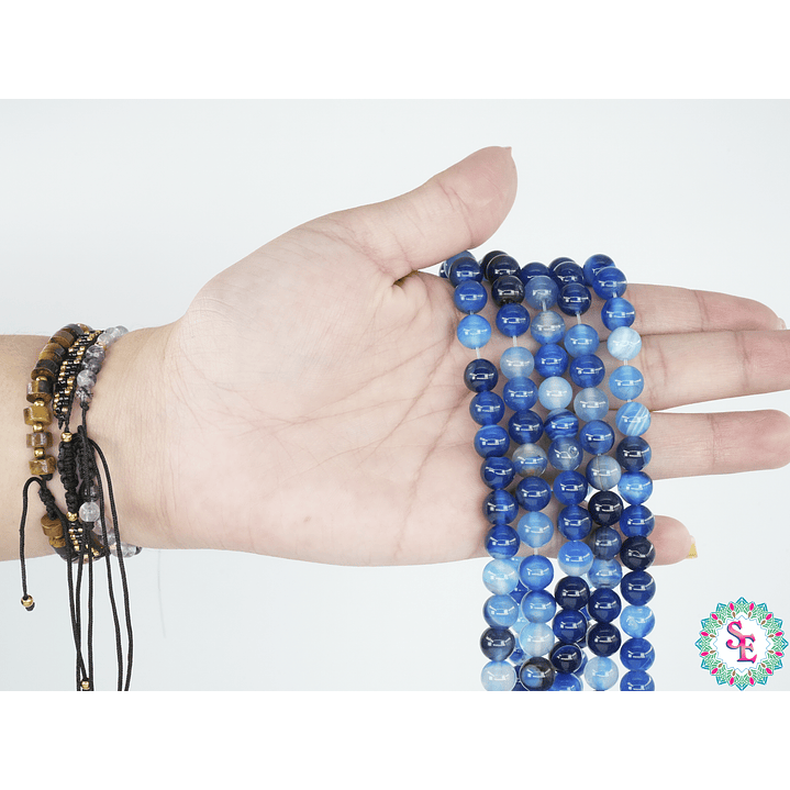 PIEDRA NATURAL LISA AGATA # 8MM AZUL CIELO  2